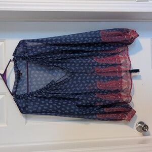 Victoria's Secret Blue and Red Sheer Blouse